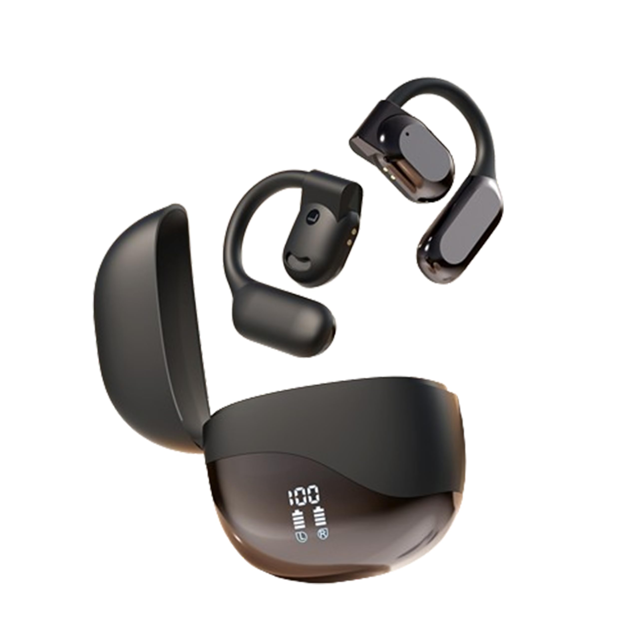 MAcnas Wireless Earbuds Open Ear Earhooks Headphones Air Conduction Headphones LED Power Display Earphones Sport Bluetooth 5.3 Headphones (Black)