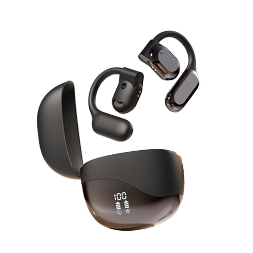 MAcnas Wireless Earbuds Open Ear Earhooks Headphones Air Conduction Headphones LED Power Display Earphones Sport Bluetooth 5.3 Headphones (Black)
