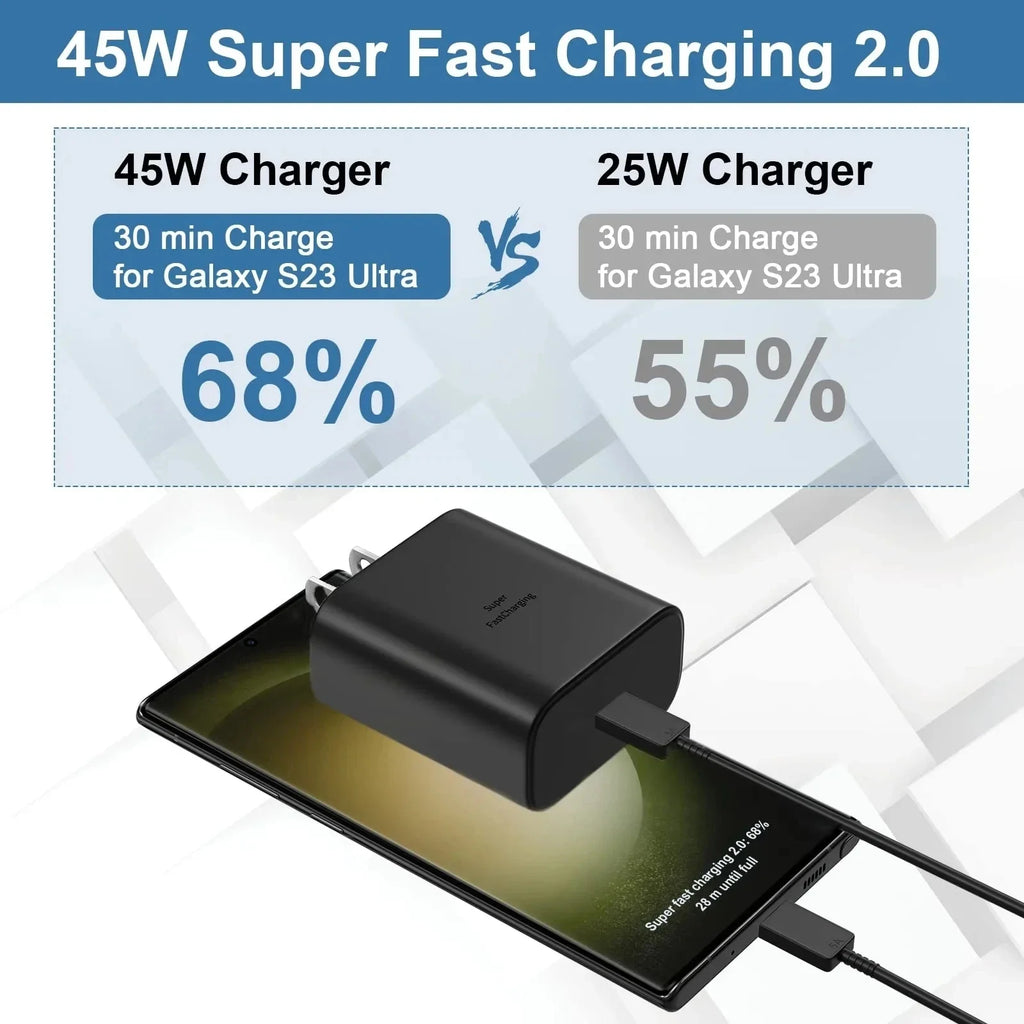 45W PD  Super Fast Charger for Samsung for Galaxy S24 Ultra S23 S22 S21 Plus Note10 A54 A34 5A Quick Charging Type C Data Cable