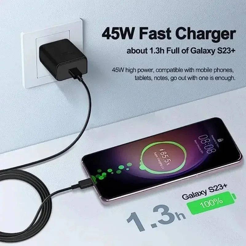 45W PD  Super Fast Charger for Samsung for Galaxy S24 Ultra S23 S22 S21 Plus Note10 A54 A34 5A Quick Charging Type C Data Cable