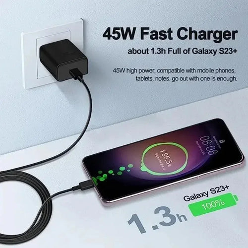 45W PD  Super Fast Charger for Samsung for Galaxy S24 Ultra S23 S22 S21 Plus Note10 A54 A34 5A Quick Charging Type C Data Cable