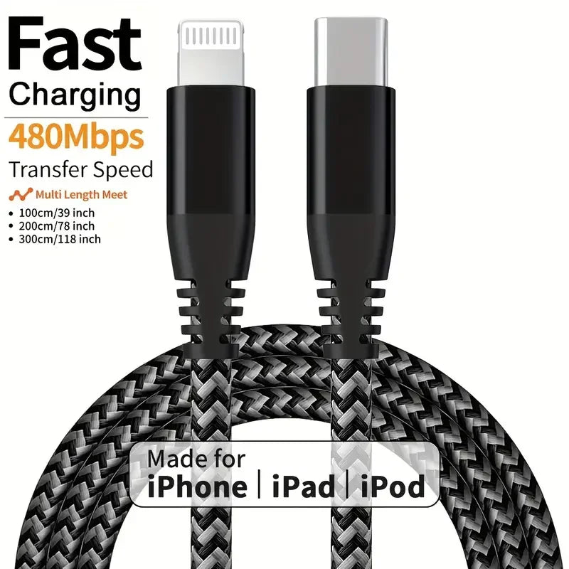 1PC 2PCS MFi Certified Fast Cable durable Nylon Braided Cord USB C to Lightning Cable Fast Charging Data for iPhone 14 13 12 11